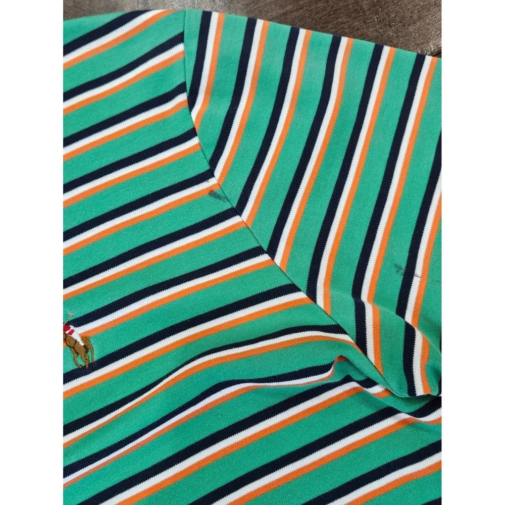 VTG 90's PREPPY Polo Ralph Lauren Pima Soft Striped Polo Shirt FLESH PONY Mens L